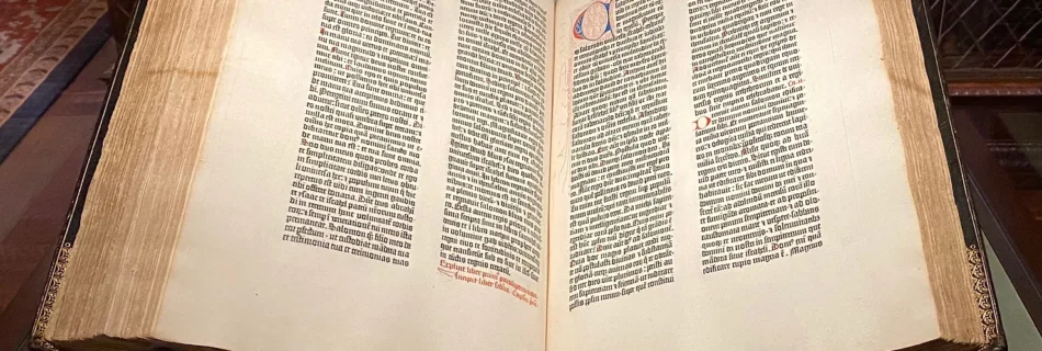 A gutenberg bible opened to the middle